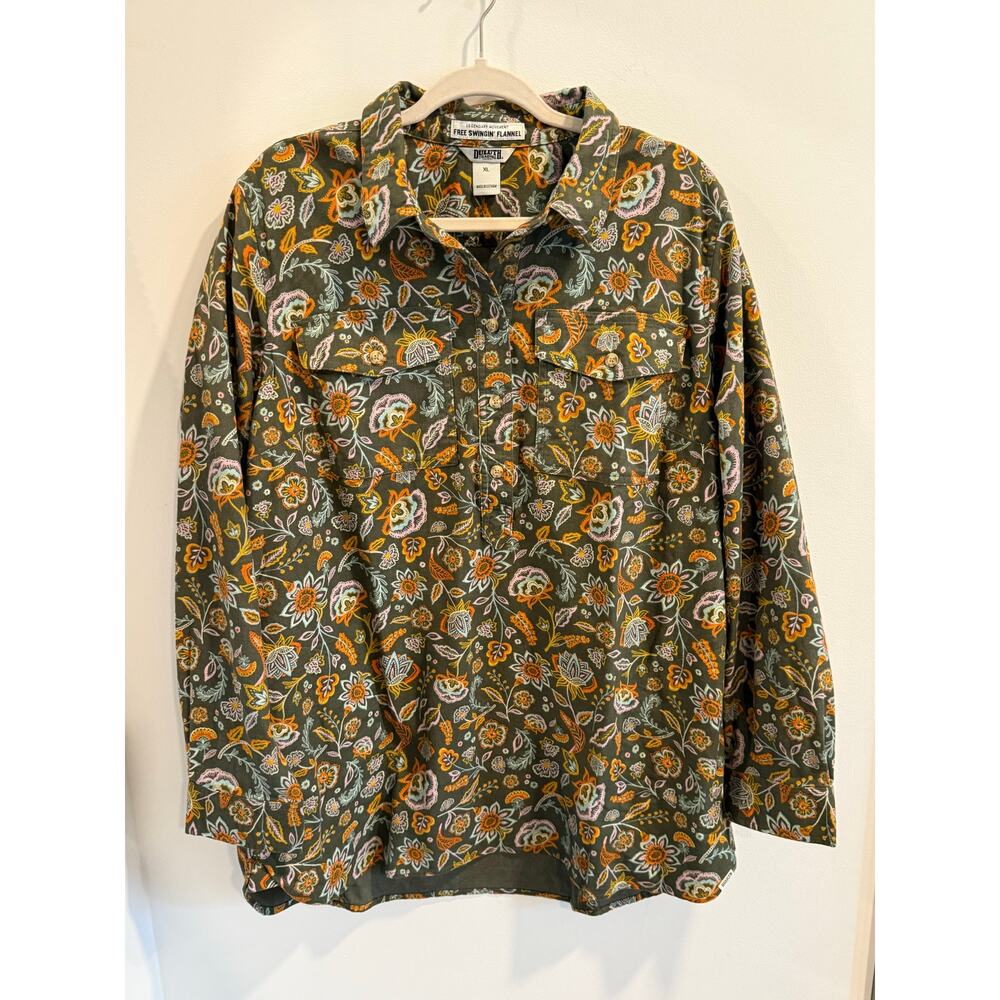 Duluth Womens Free Swinging Flannel XL Cotton Popover Boho Floral Tunic Top EUC